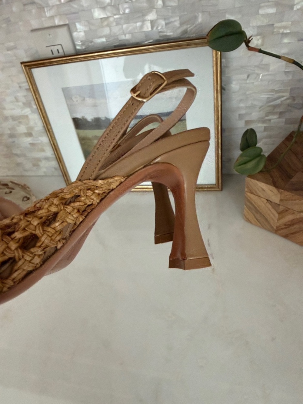 Dolce Vita Tan Woven Slingback Heels - Picture 5 of 6